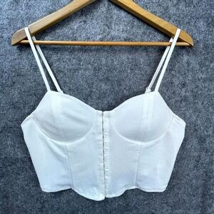 Aster Corset Top Womens Medium White Smocked Back Minimalist Basic Neutral Layer